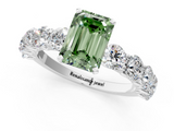White gold Fancy Green Emerald  Diamond Prong Setting with Side Stones on a Pave Band_130