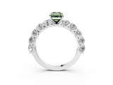White gold Fancy Green Emerald  Diamond Prong Setting with Side Stones on a Pave Band_133