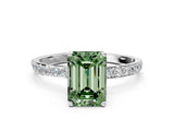 White gold Fancy Green Emerald  Diamond Solitaire Engagement Ring with Pavé Band and Prong Setting_56