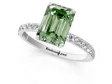 White gold Fancy Green Emerald  Diamond Solitaire Engagement Ring with Pavé Band and Prong Setting_57