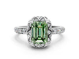 White gold Fancy Green Emerald  Diamond Solitaire Ring with Shared Prong Pavé Band_66