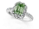 White gold Fancy Green Emerald  Diamond Solitaire Ring with Shared Prong Pavé Band_66