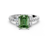 White gold Fancy Green Emerald  Diamond Three-Stone Pave Band with Four-Prong Setting_20