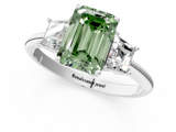 White gold Fancy Green Emerald  Diamond Three-Stone Ring with Trapezoid Side Stones and Prong Setting_18