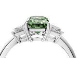 White gold Fancy Green Emerald  Diamond Three-Stone Ring with Trapezoid Side Stones and Prong Setting_21