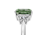 White gold Fancy Green Emerald  Diamond Three-Stone Ring with Trapezoid Side Stones and Prong Setting_22