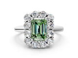 White gold Fancy Green Emerald  Halo Cluster Diamond Engagement Ring with Prong Setting and Polished Band_20