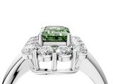 White gold Fancy Green Emerald  Halo Cluster Diamond Engagement Ring with Prong Setting and Polished Band_25