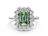 White gold Fancy Green Emerald  Halo Cluster Diamond Engagement Ring with Solitaire Band and Prong Setting_49
