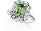White gold Fancy Green Emerald  Halo Cluster Diamond Engagement Ring with Solitaire Band and Prong Setting_50