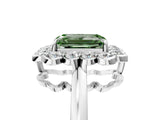 White gold Fancy Green Emerald  Halo Cluster Diamond Engagement Ring with Solitaire Band and Prong Setting_54