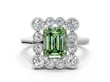 White gold Fancy Green Emerald  Halo Diamond Cluster Engagement Ring with Milgrain Bezel Setting and Solitaire Band_39