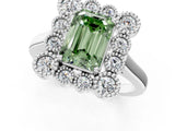 White gold Fancy Green Emerald  Halo Diamond Cluster Engagement Ring with Milgrain Bezel Setting and Solitaire Band_40