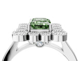 White gold Fancy Green Emerald  Halo Diamond Cluster Engagement Ring with Milgrain Bezel Setting and Solitaire Band_43