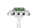 White gold Fancy Green Emerald  Halo Diamond Cluster Engagement Ring with Milgrain Bezel Setting and Solitaire Band_44
