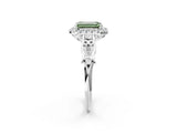 White gold Fancy Green Emerald  Halo Diamond Engagement Ring with Filigree Band and Four-Prong Setting_125