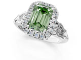 White gold Fancy Green Emerald  Halo Diamond Engagement Ring with Filigree Band and Four-Prong Setting_129
