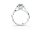 White gold Fancy Green Emerald  Halo Diamond Engagement Ring with Filigree Band and Four-Prong Setting_132