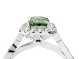 White gold Fancy Green Emerald  Halo Diamond Engagement Ring with Filigree Band and Four-Prong Setting_132