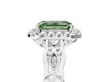 White gold Fancy Green Emerald  Halo Diamond Engagement Ring with Filigree Band and Four-Prong Setting_134