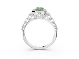 White gold Fancy Green Emerald  Halo Diamond Engagement Ring with Intricate Filigree Band and Four-Prong Setting_40