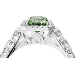 White gold Fancy Green Emerald  Halo Diamond Engagement Ring with Intricate Filigree Band and Four-Prong Setting_41