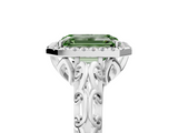 White gold Fancy Green Emerald  Halo Diamond Engagement Ring with Intricate Filigree Band and Four-Prong Setting_42