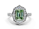 White gold Fancy Green Emerald  Halo Diamond Engagement Ring with Milgrain Band and Four-Prong Setting_49