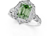 White gold Fancy Green Emerald  Halo Diamond Engagement Ring with Milgrain Band and Four-Prong Setting_50