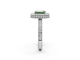 White gold Fancy Green Emerald  Halo Diamond Engagement Ring with Milgrain Pave Band and Four-Prong Setting_70