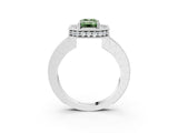 White gold Fancy Green Emerald  Halo Diamond Engagement Ring with Milgrain Pave Band and Four-Prong Setting_71