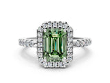 White gold Fancy Green Emerald  Halo Diamond Engagement Ring with Pavé Band and Four-Prong Setting_45