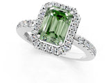 White gold Fancy Green Emerald  Halo Diamond Engagement Ring with Pavé Band and Four-Prong Setting_46