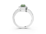 White gold Fancy Green Emerald  Halo Diamond Engagement Ring with Pavé Band and Four-Prong Setting_48