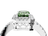 White gold Fancy Green Emerald  Halo Diamond Engagement Ring with Pavé Band and Four-Prong Setting_49