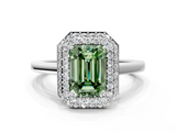White gold Fancy Green Emerald  Halo Diamond Engagement Ring with Solitaire Band and Four-Prong Setting_18