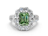White gold Fancy Green Emerald  Halo Diamond Engagement Ring with Split Shank and Prong Setting_66