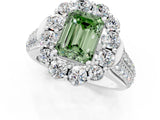 White gold Fancy Green Emerald  Halo Diamond Engagement Ring with Split Shank and Prong Setting_67