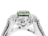 White gold Fancy Green Emerald  Halo Diamond Engagement Ring with Split Shank and Prong Setting_70