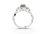 White gold Fancy Green Emerald  Halo Diamond Engagement Ring with Vintage-Inspired Band and Four-Prong Setting_6