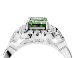 White gold Fancy Green Emerald  Halo Diamond Engagement Ring with Vintage-Inspired Band and Four-Prong Setting_7