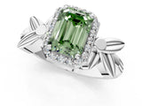 White gold Fancy Green Emerald  Halo Diamond Floral Band with Four-Prong Setting_56