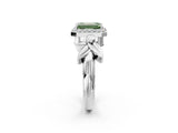 White gold Fancy Green Emerald  Halo Diamond Floral Band with Four-Prong Setting_57