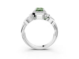 White gold Fancy Green Emerald  Halo Diamond Floral Band with Four-Prong Setting_58