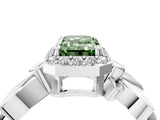 White gold Fancy Green Emerald  Halo Diamond Floral Band with Four-Prong Setting_59