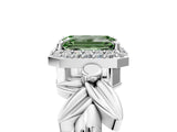 White gold Fancy Green Emerald  Halo Diamond Floral Band with Four-Prong Setting_60