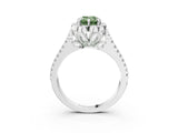 White gold Fancy Green Emerald  Halo Diamond Floral Split Shank Engagement Ring 3