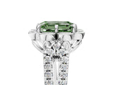 White gold Fancy Green Emerald  Halo Diamond Floral Split Shank Engagement Ring 5