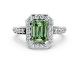 White gold Fancy Green Emerald  Halo Diamond Pavé Band Ring with Prong Setting_20