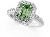 White gold Fancy Green Emerald  Halo Diamond Pavé Band Ring with Prong Setting_21